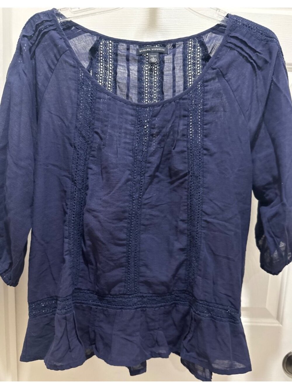 Banana Republic women’s Petites L Large PL blue cotton crochet lace preppy EUC